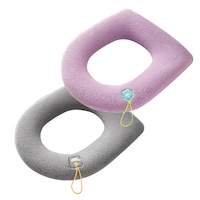 Set 2 Husa pentru capac WC, Darklove, Soft gros, Cu maner, spalabil, fibre extensibile, Gri+Roz