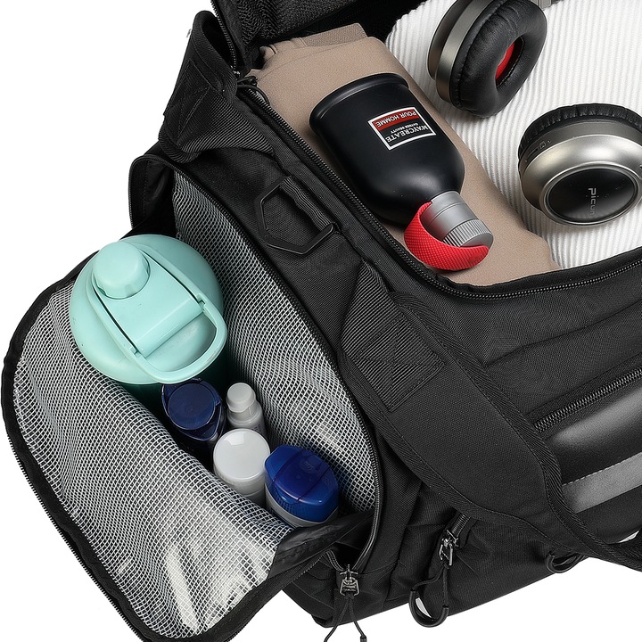 Geanta sport impermeabila pentru sala sau calatorii, cu compartiment pentru incaltaminte, Tigernu, 46x29x28 cm, Neagra