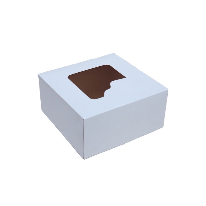 Süteményes doboz, tortadoboz, fehér, ablakos, ételcsomagolás 18x18x9cm P689