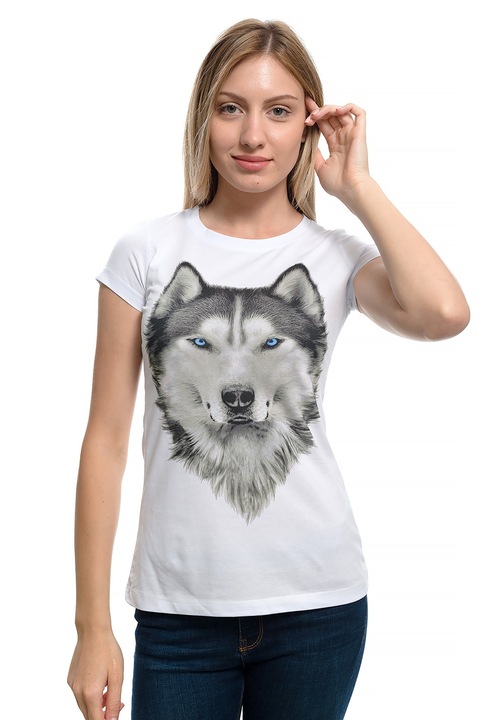 Tricou dama Printex, Siberian Husky, Dogs, Seria Lupi, Digital Print, Alb