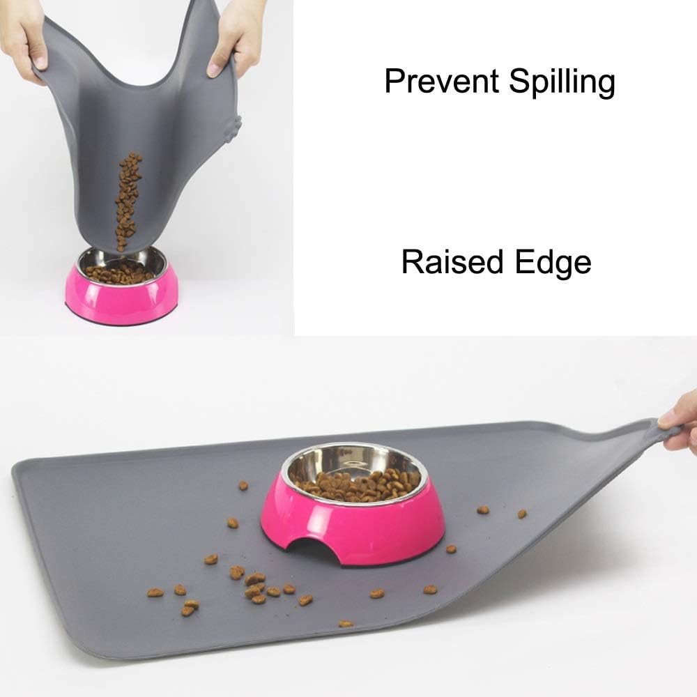 Tappetino Per Ciotole Cani E Gatti Solday - 50x30cm In Silicone Impermeabile Antiscivolo | Grigio Scuro - Foto 6