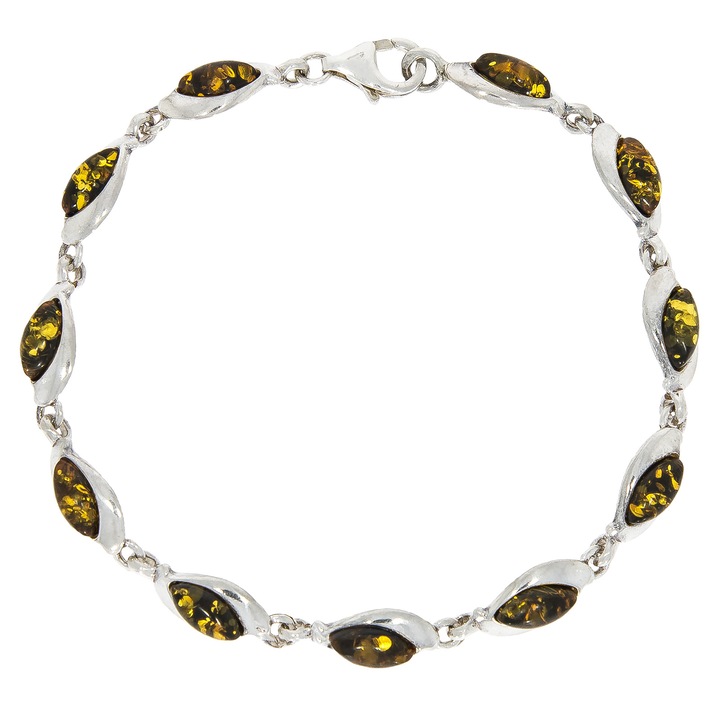 Bratara Argint Frunza cu Chihlimbar