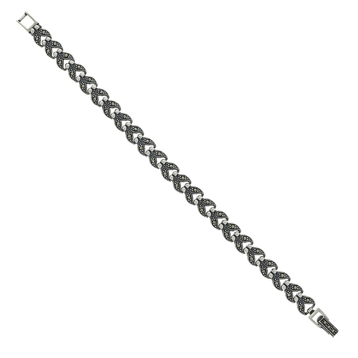 Bratara Argint Antichizat Floral cu Marcasite