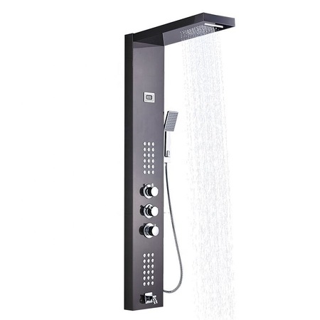 Panou de dus, Onyzpily, 8013, Lumina LED, Cascada, In perete, Pulverizator de masaj spa, Negru
