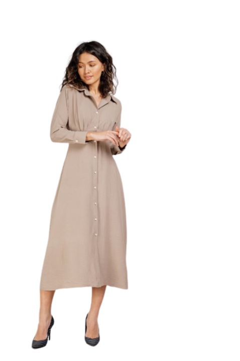 Női ruha, azúrkék, 6418, poliészter, bézs, Bézs