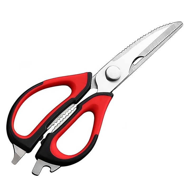 Подвижна, многофункционална кухненска ножица, отварачка за бутилки, лешникотрошачка, назъбено острие