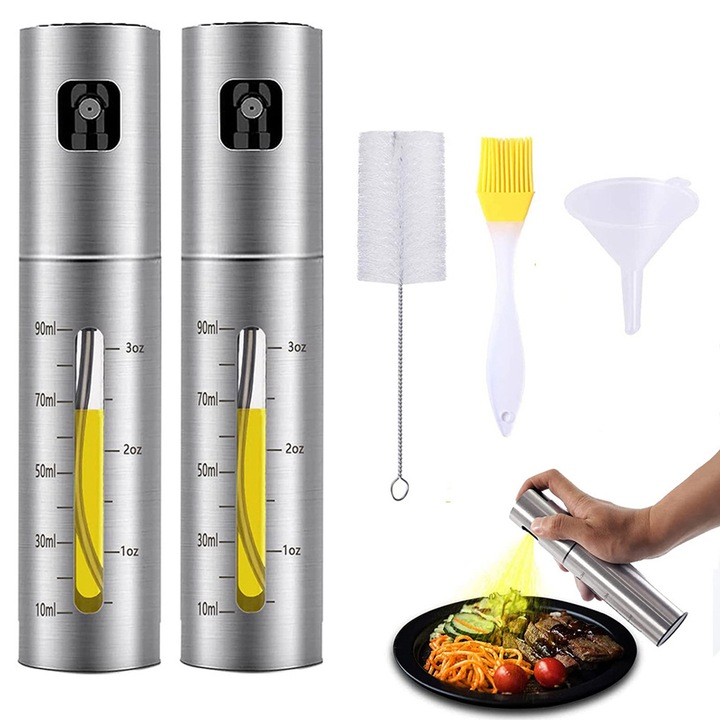 Set sticle pulverizator ulei, QttvbTna, inox, argintiu, 18.5x7cm