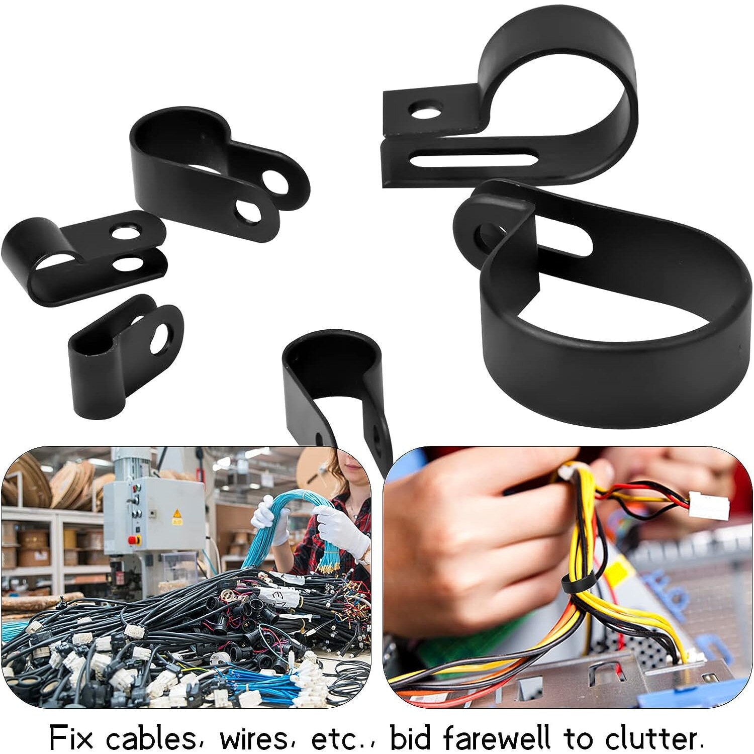 Set 200 cleme pentru cabluri, Plastic, 6 tipuri, Negru - eMAG.ro