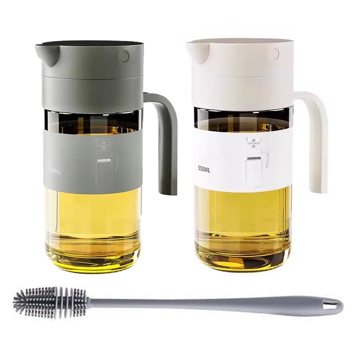 Комплект от 3 съда за олио и оцет, бял, 550мл, 18.5x7см