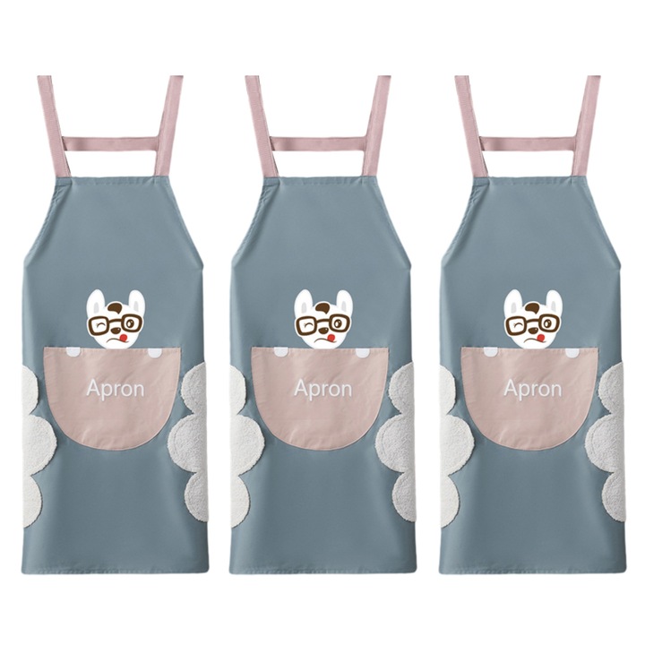 Set 3 sorturi de bucatarie, impermeabile, antipete, albastru, 75x70cm