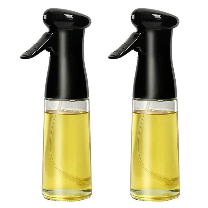 Recipient ulei cu spray, QttvbTna, plastic+sticla, negru, 23x9x6.5cm, set 2 buc