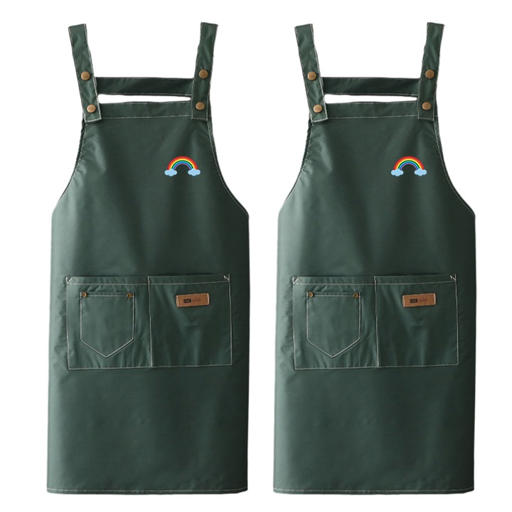 Set 2 sorturi bucatarie, Panza, Impermeabil, Model curcubeu, Verde inchis