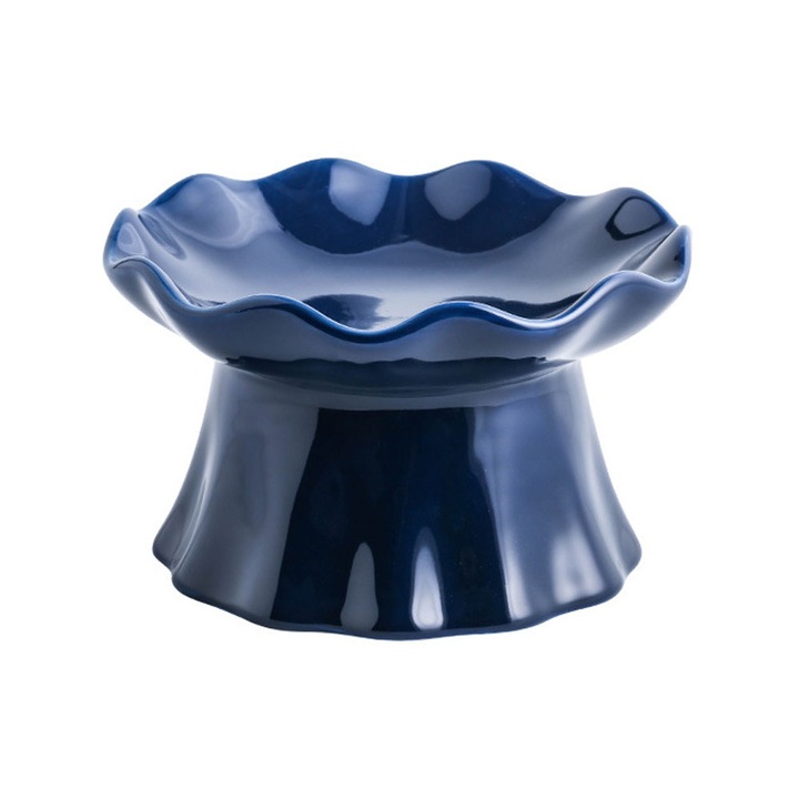 Set 2 Castroane Ridicate pentru Pisici, Prevenire Reflux, Ceramica, Albastru Safir, 30x45cm