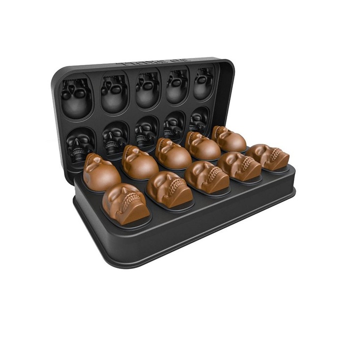 Forma craniu pentru cuburi de gheata, Silicon, 3D, Fara BPA, Negru