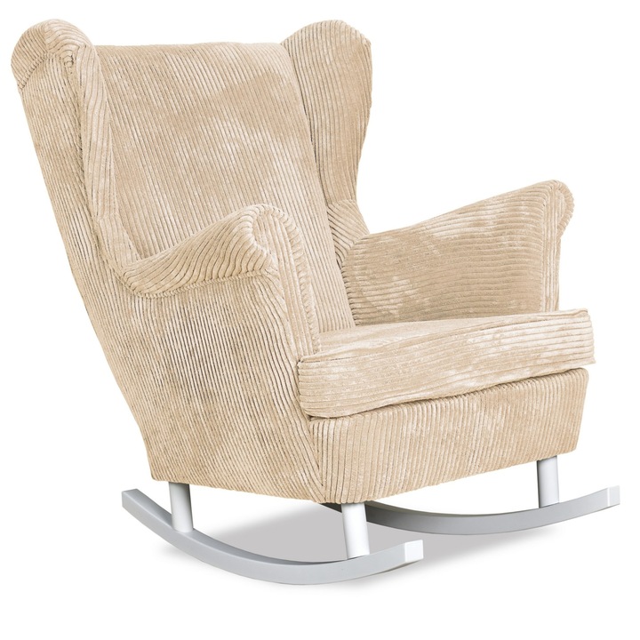 Fotoliu balansoar, Bonito, Catifea/Lemn fag, Bej, 104 x 84 x 92 cm