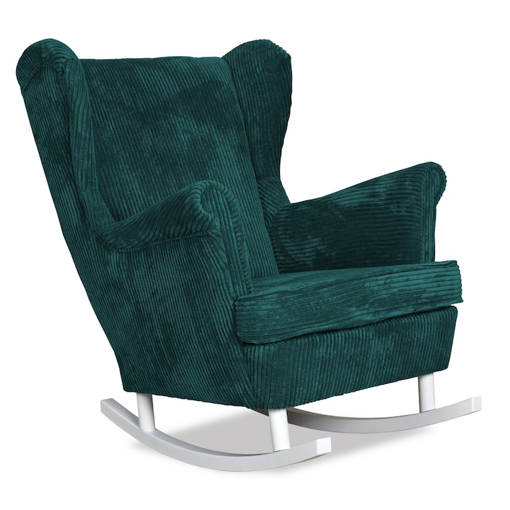 Fotoliu balansoar, Bonito, Catifea/Lemn fag, Verde Smarald, 104 x 84 x 92 cm