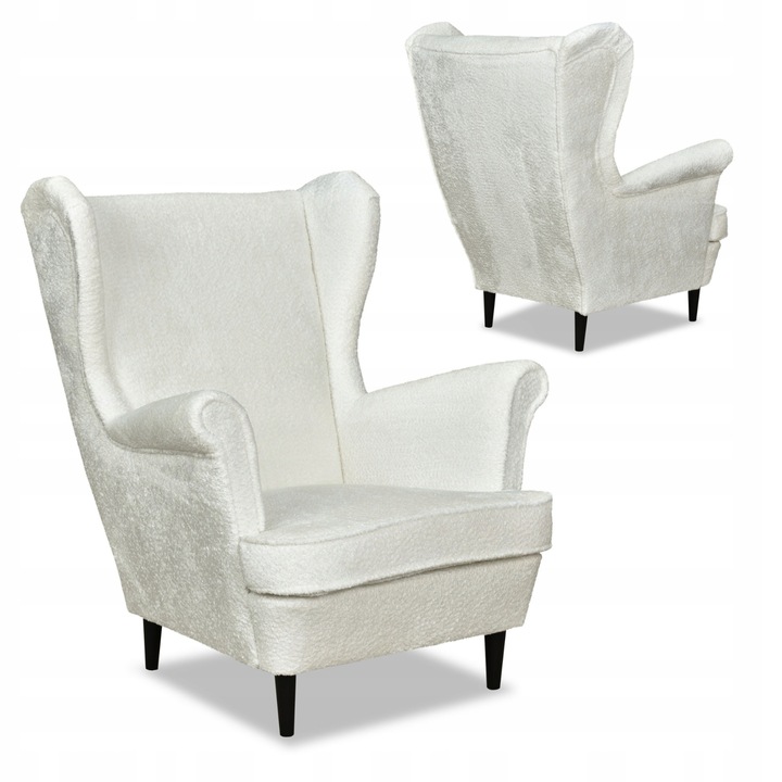 Skandináv beltéri fotel, Bella modell, Bársony/Bükkfa, Fehér, 104 x 84 x 92 cm