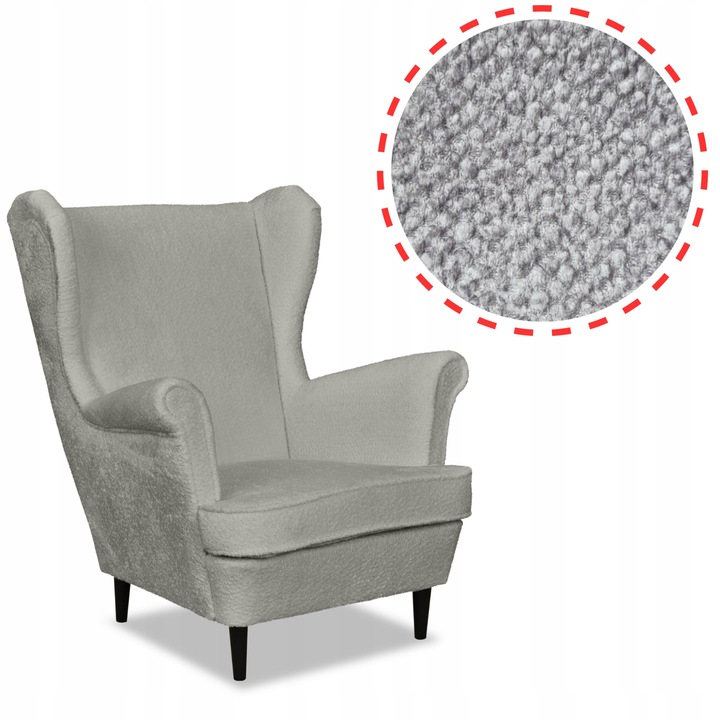 Skandináv beltéri fotel, Bella modell, Bársony/Bükkfa, Szürke, 104 x 84 x 92 cm