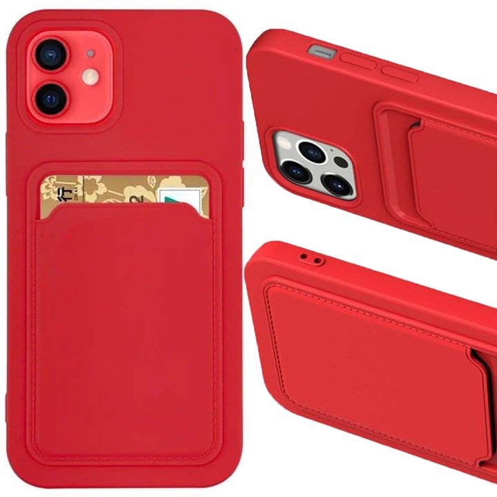 Husa telefon Hurtel Card Case, compartiment pentru carduri, rosu, compatibil cu iPhone 12 Pro