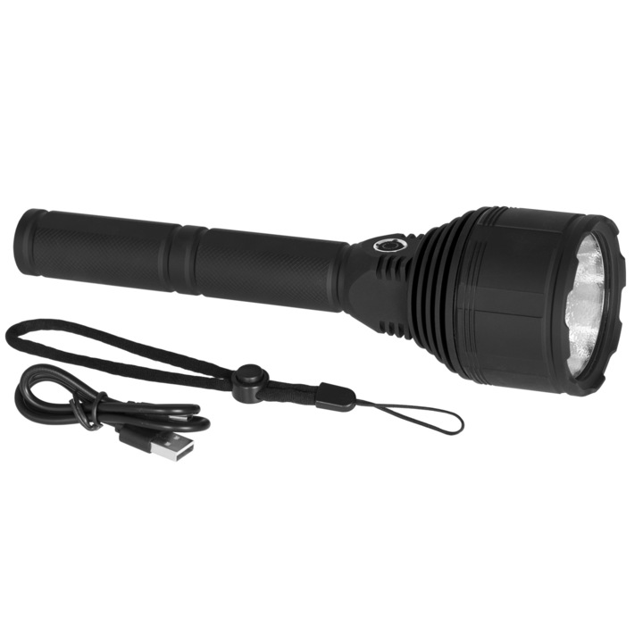 Фенер с LED, алуминий, източник XHP90 30W, професионален, включена батерия, водоустойчивост, USB-C зареждане, 3000 лумена, черен