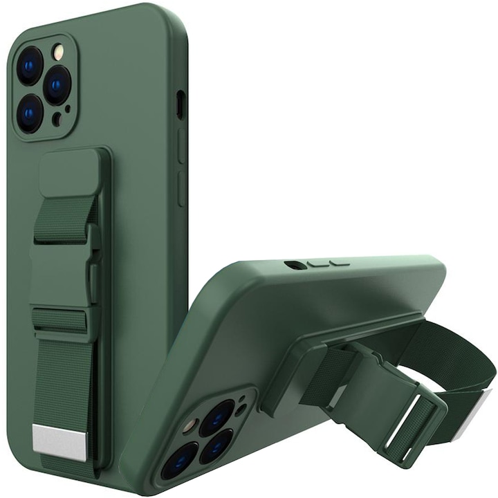 Husa telefon Hurtel Rope Case, cu banda reglabila, verde inchis, compatibil cu iPhone 11 Pro Max