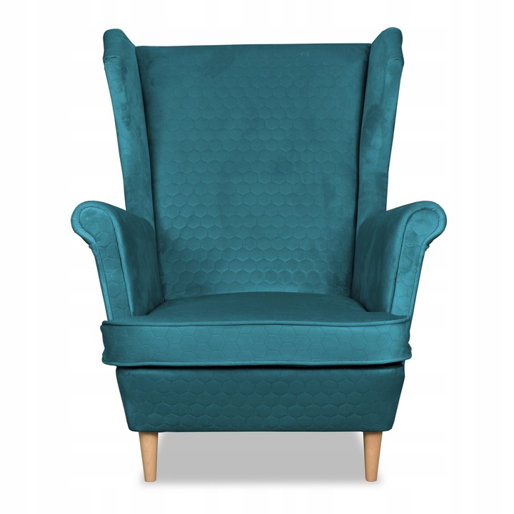 Beltéri fotel, Angelo modell, Bársony/Bükkfa, Türkiz, 104 x 84 x 92 cm