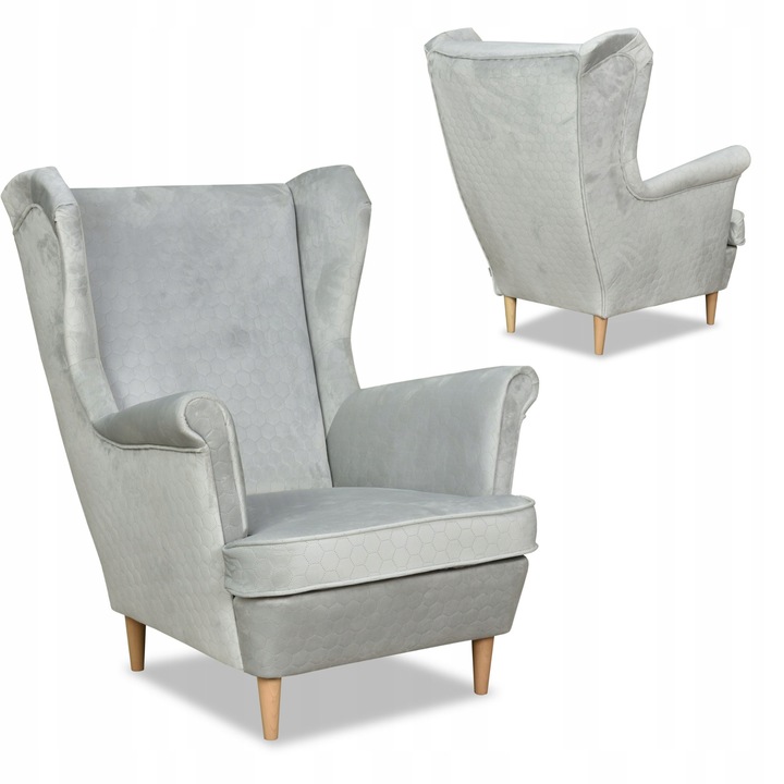 Beltéri fotel, Angelo modell, Bársony/Bükkfa, Szürke, 104 x 84 x 92 cm