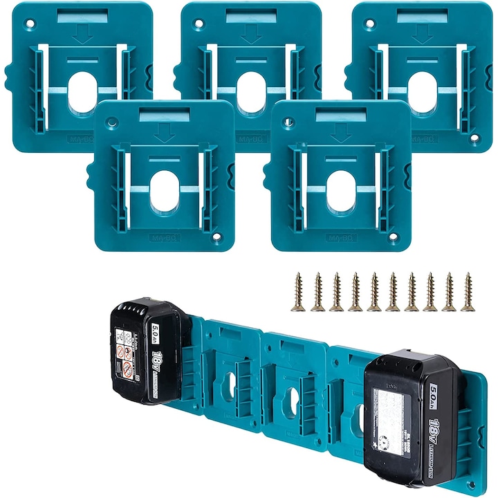 Set 5 suporturi baterii, ABS, Pentru Makita 18 V, Compatibile cu BL1860 BL1850 BL1840 BL1830, Albastru