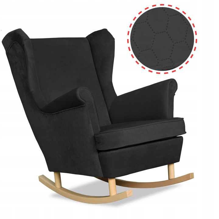 Hintaszék, Angelo modell, Bársony/Bükkfa, Fekete, 104 x 84 x 92 cm