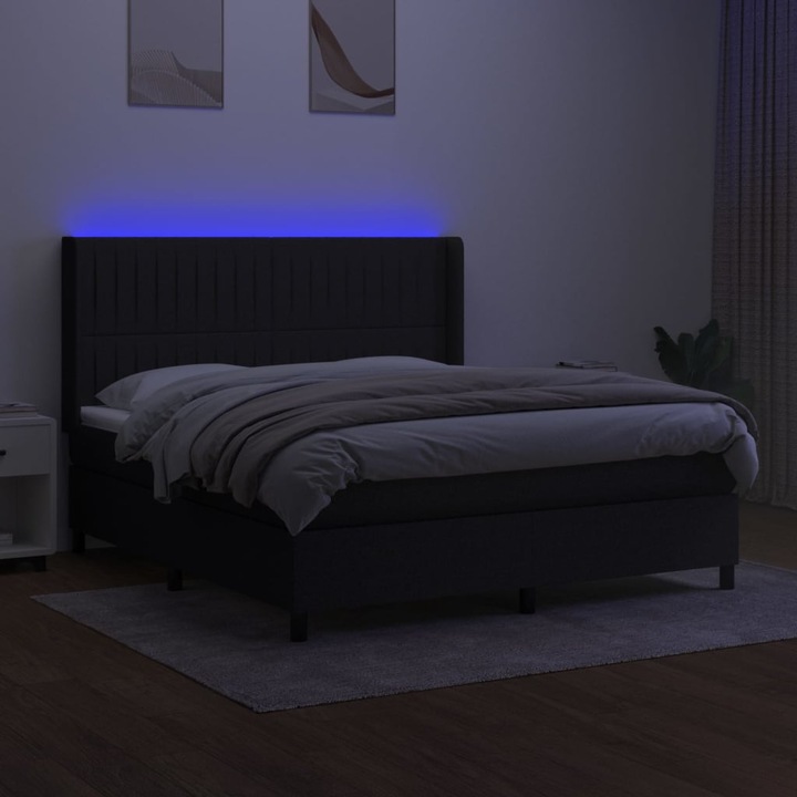vidaXL fekete szövet rugós és LED-es ágy matraccal 180 x 200 cm 69.27 kg 3138495