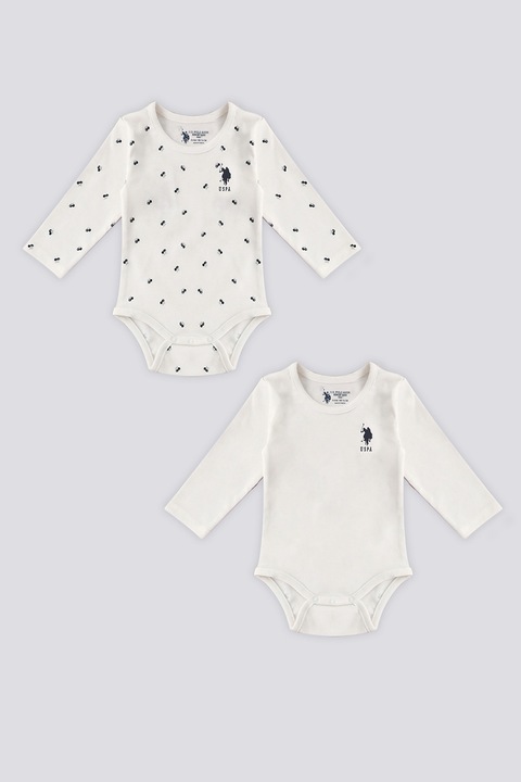 U.S. Polo Assn., Set de body-uri de bumbac cu decolteu la baza gatului - 2 piese, Alb/Albastru ultramarin
