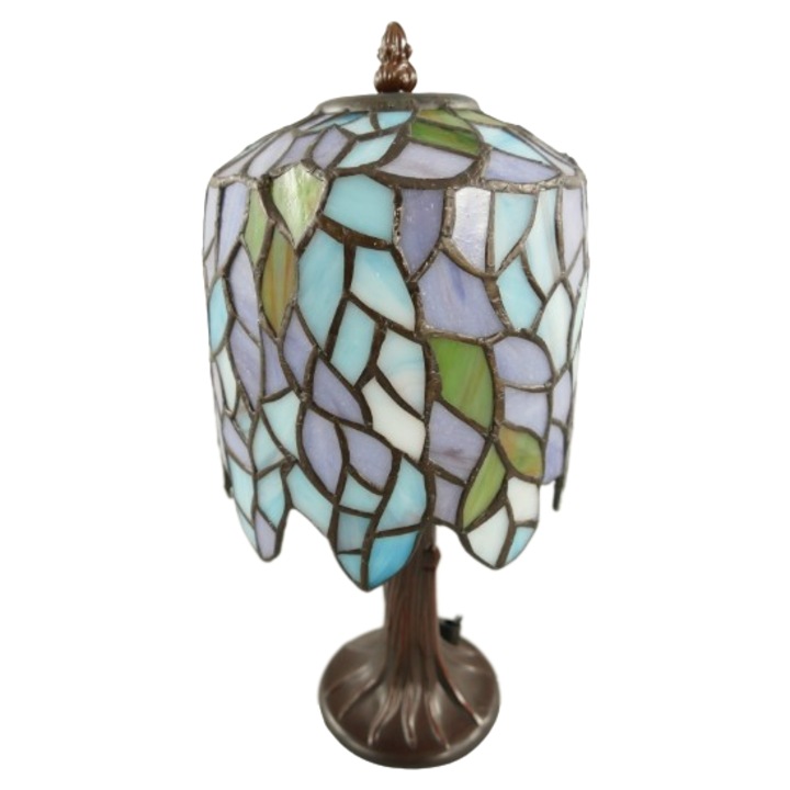Lampa Tiffany cu abajur curbat din sticla colorata, H. 32 cm