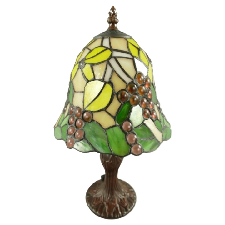 Lampa Tiffany cu abajur floral din sticla colorata, H. 36 cm
