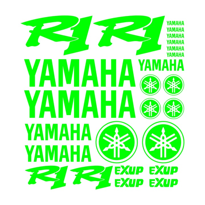 Set 25 stickere yamaha r1 v3,32cm x 32cm, verde