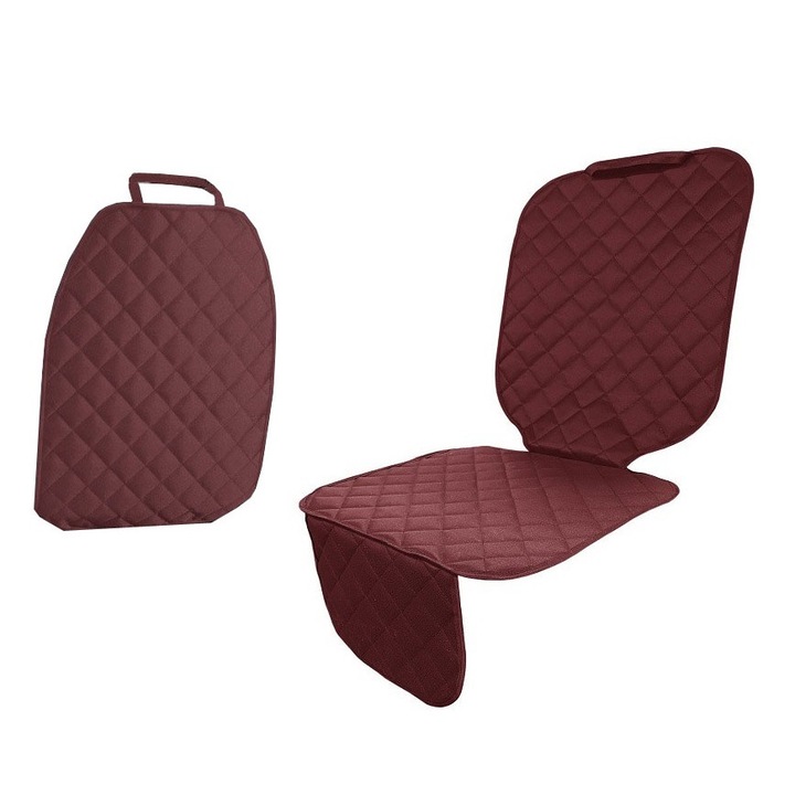 Set 2 protectii auto matlasate, universale, lavabile, visiniu, protectie scaun fata sau bancheta si protectie spatar scaun, Metru Patrat