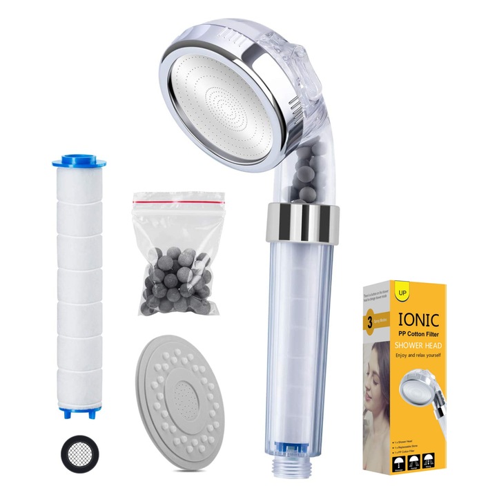 Cap de dus cu 3 functii INNOVIO®, Filtru de bumbac si granule minerale active, Ioni negativi, Presiune inalta, Functie economisire apa, Model CP-1595