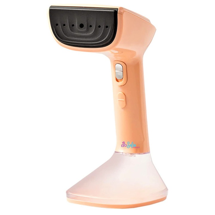 Aparat de Calcat Vertical Portabil Sofia CONCEPT®, 1500W, Debit de Abur 22 g/min, Wet/Dry, Vaporizator Rapid in 30 s cu Incalzitor de Aluminiu, Talpa Ceramica, Rezervor detasabil, Husa, Manusa, Orange Magma