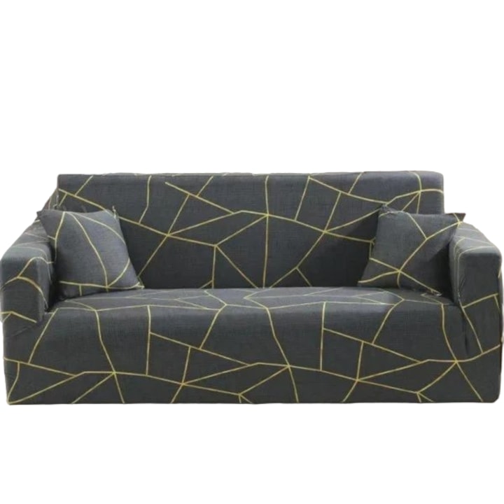 Modern elasztikus huzat 2 személyes kanapéhoz 1 párnahuzattal, karokkal, szürke
