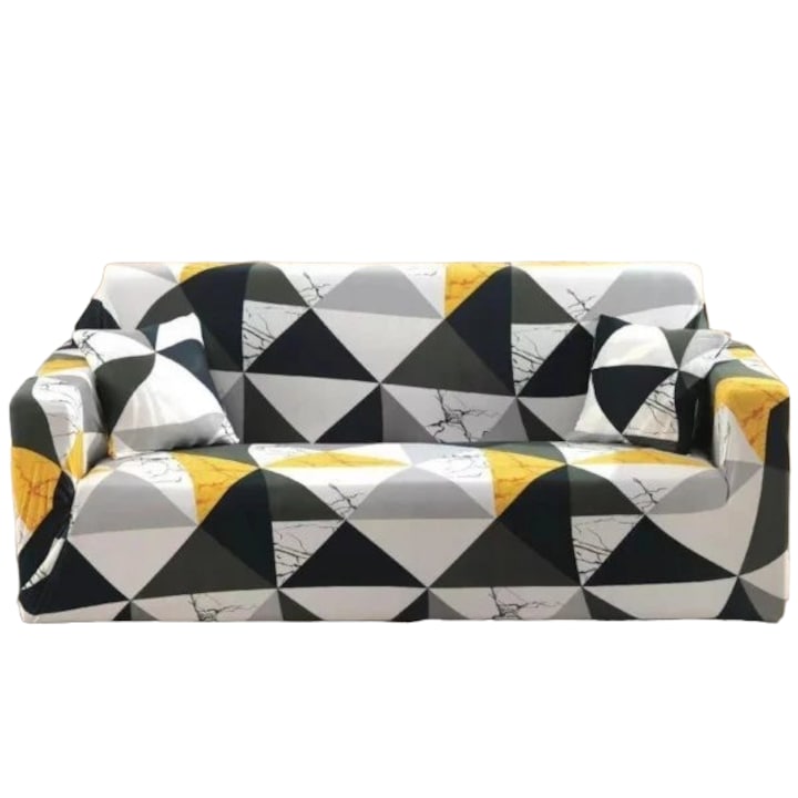 Modern elasztikus huzat 2 személyes kanapéhoz 1 párnahuzattal, karokkal, fehér/szürke