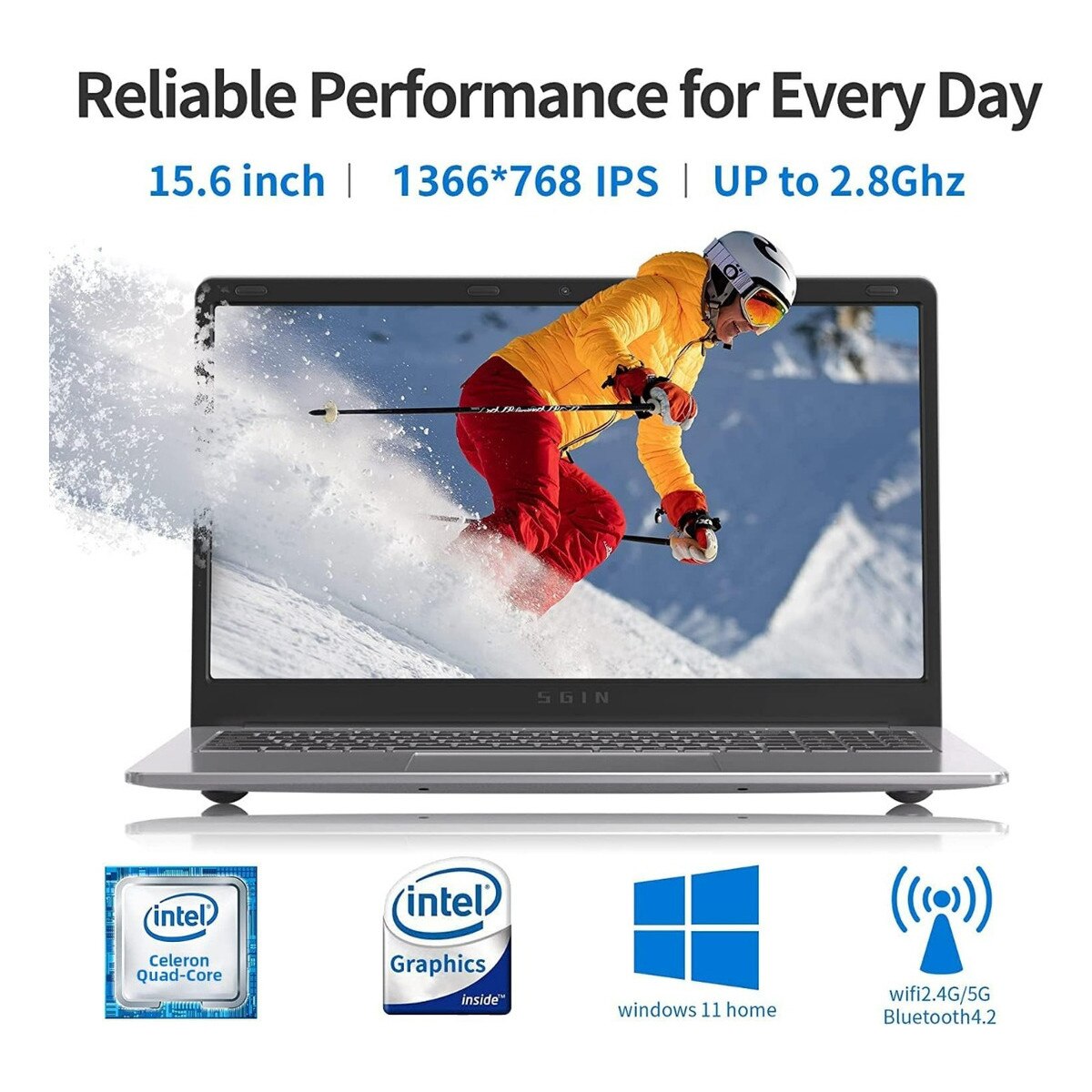 SGIN Ordinateur Portable 15,6 4 Go RAM 128 Go SSD, N4000