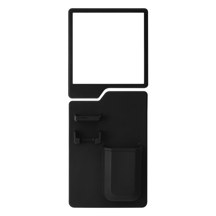 Suport depozitare baie multifunctional, Cu oglinda, Montare pe perete, Silicon, Amtok, Negru