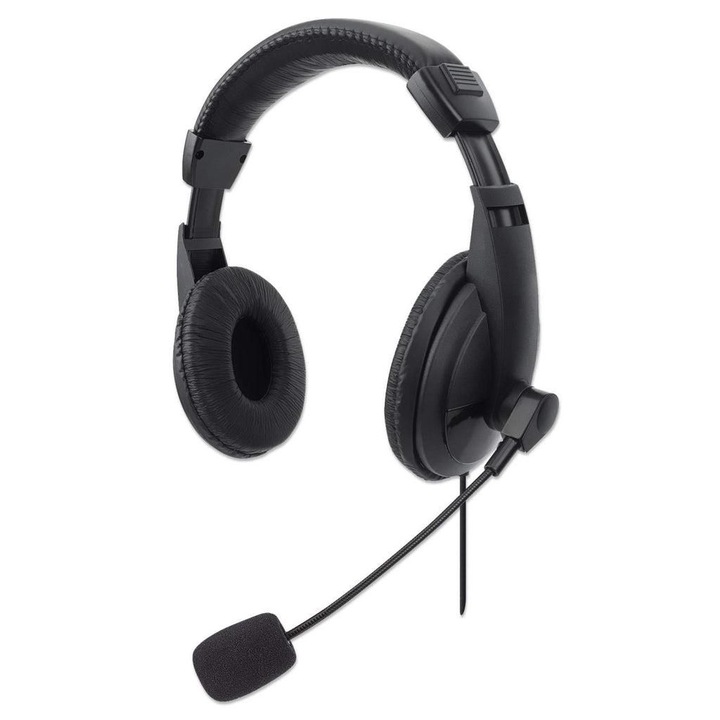 Casti stereo, Manhattan, Over-ear, Bentita reglabila, 1 x USB A, Negru