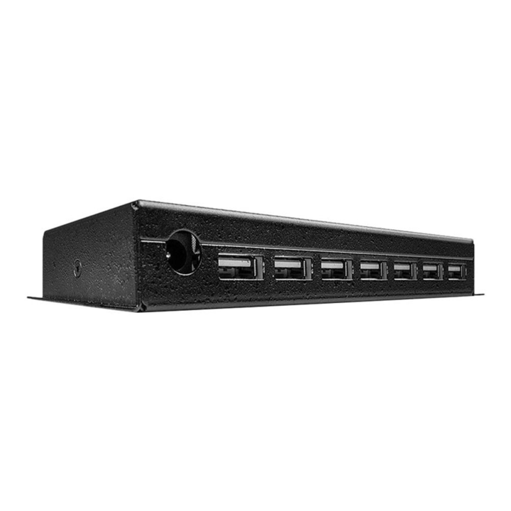 USB 2.0 хъб, Lindy, метален, 7 порта, черен