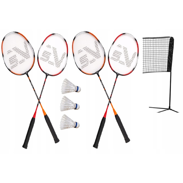 Set Badminton Sportvida PRO, Plasa + 4 Rachete + Fluturasi