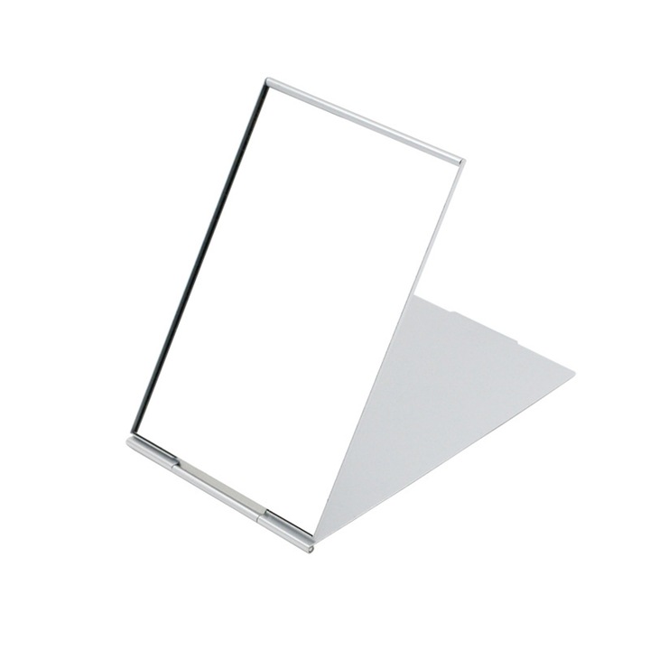 Oglinda machiaj portabila, Sundiguer, Metal/Sticla, Pliabila, 11.5x8cm, Argintiu