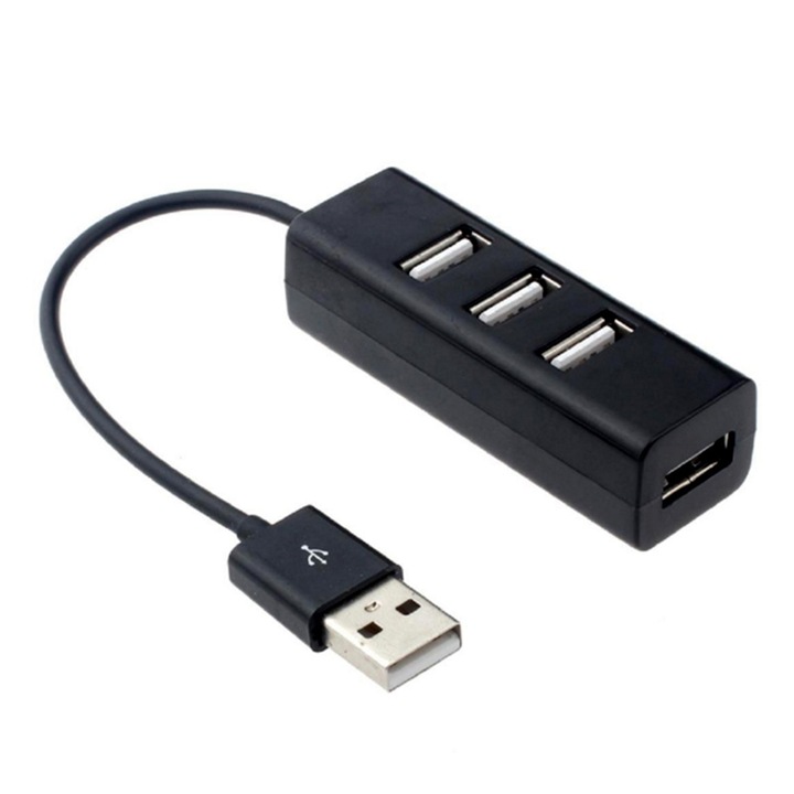 USB хъб, Vaxiuja, 4 порта, Съвместим с Macbook/лаптоп/PC, черен