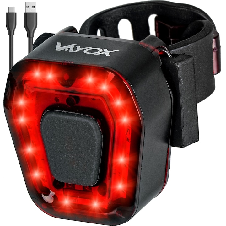 Vayox VA0048 LED kerékpárlámpa, 14x SMD forrás, hátsó rögzítőcsipesz, 5 világítási mód, USB töltés, vízállóság, 100 lumen, piros
