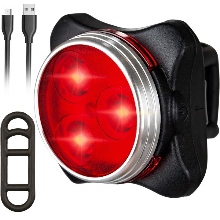 Vayox VA0117 LED kerékpármegálló, 3x LED forrás, hátsó rögzítőcsipesz, 4 világítási mód, USB töltés, vízálló, piros
