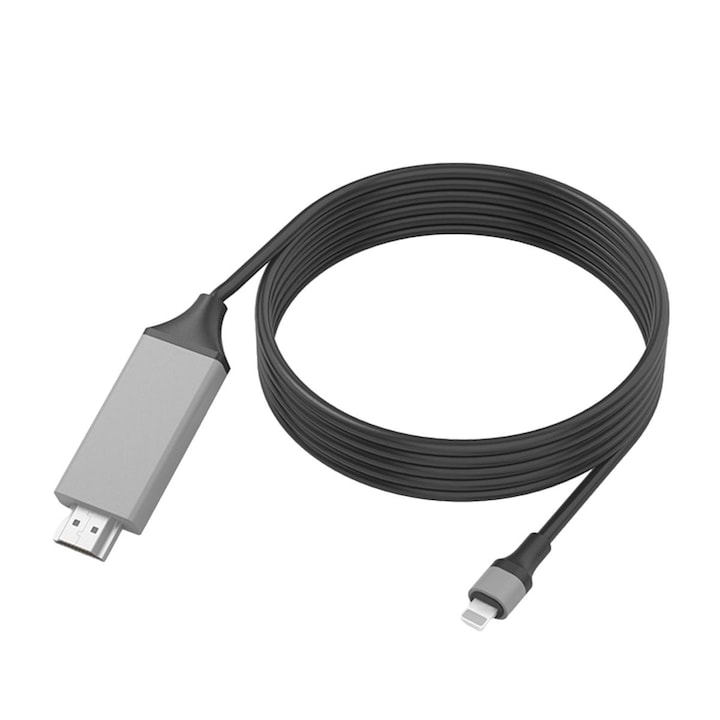 Адаптер Jeswo, Lightning към HDMI, За iPhone/i-Pad, 60Hz, 1.8м, Сив