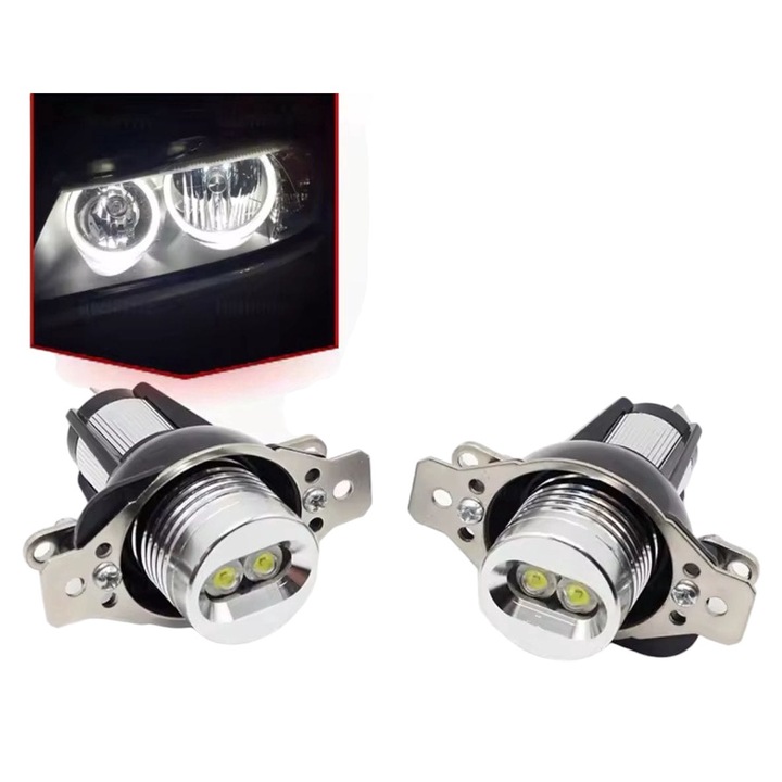 Set 2 Becuri LED Marker Angel Eyes, AutoREY®, Putere 12W, Compatibile BMW E90, E91 Facelift LCI 09-2011, Fara Xenon Din Fabrica, Lumina Alba 6000K, Tehnologie Canbus Fara Eroare, Instalare Plug & Play, Durata Lunga De Viata, Argintiu